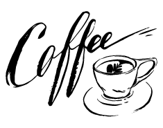 gezeichneter Coffee-Schriftzug und gezeichnete Kaffeetasse